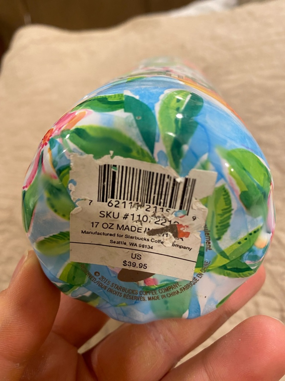 NWT S'well x Lily Pulitzer Blue Floral & Peach Pattern Bottle - Picture 3 of 5